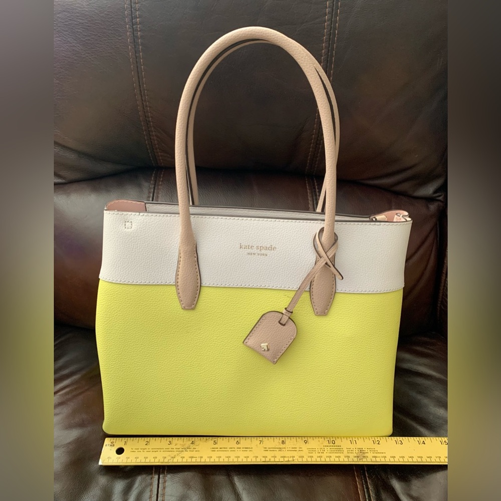 Kate Spade Yellow and white colorblock tote style purse (real, like new)